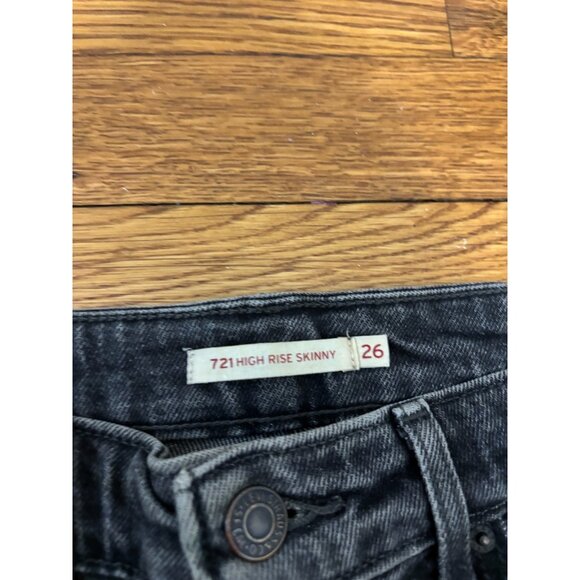 Levi's 721 High Rise Skinny Jeans Womens Size 26 Black Distressed Stretch Denim - Picture 3 of 5